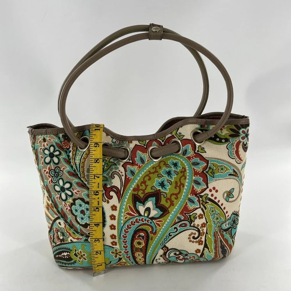 Retired Spartina 449 Bag Hobo‎ Boho Beach Bucket Drawstring Tote Linen & Leather
